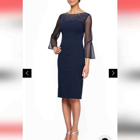 Alex Evenings Womens Short Shift Dress w/ Embellished Illusion Detail - Picture 3 of 11